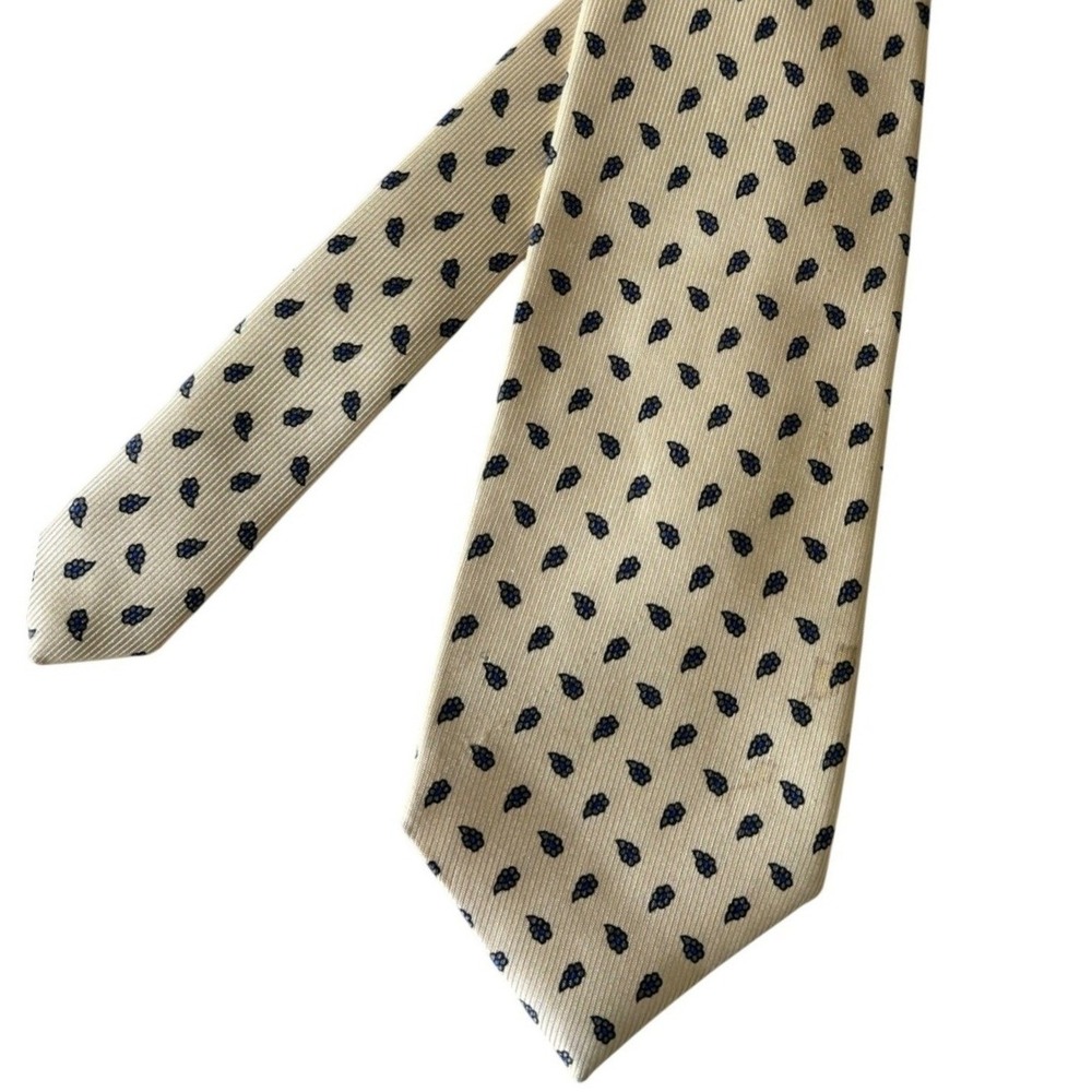 ROBERT TALBOTT Best Of Class Silk Tie Cream Blue Foulard Teardrop Necktie